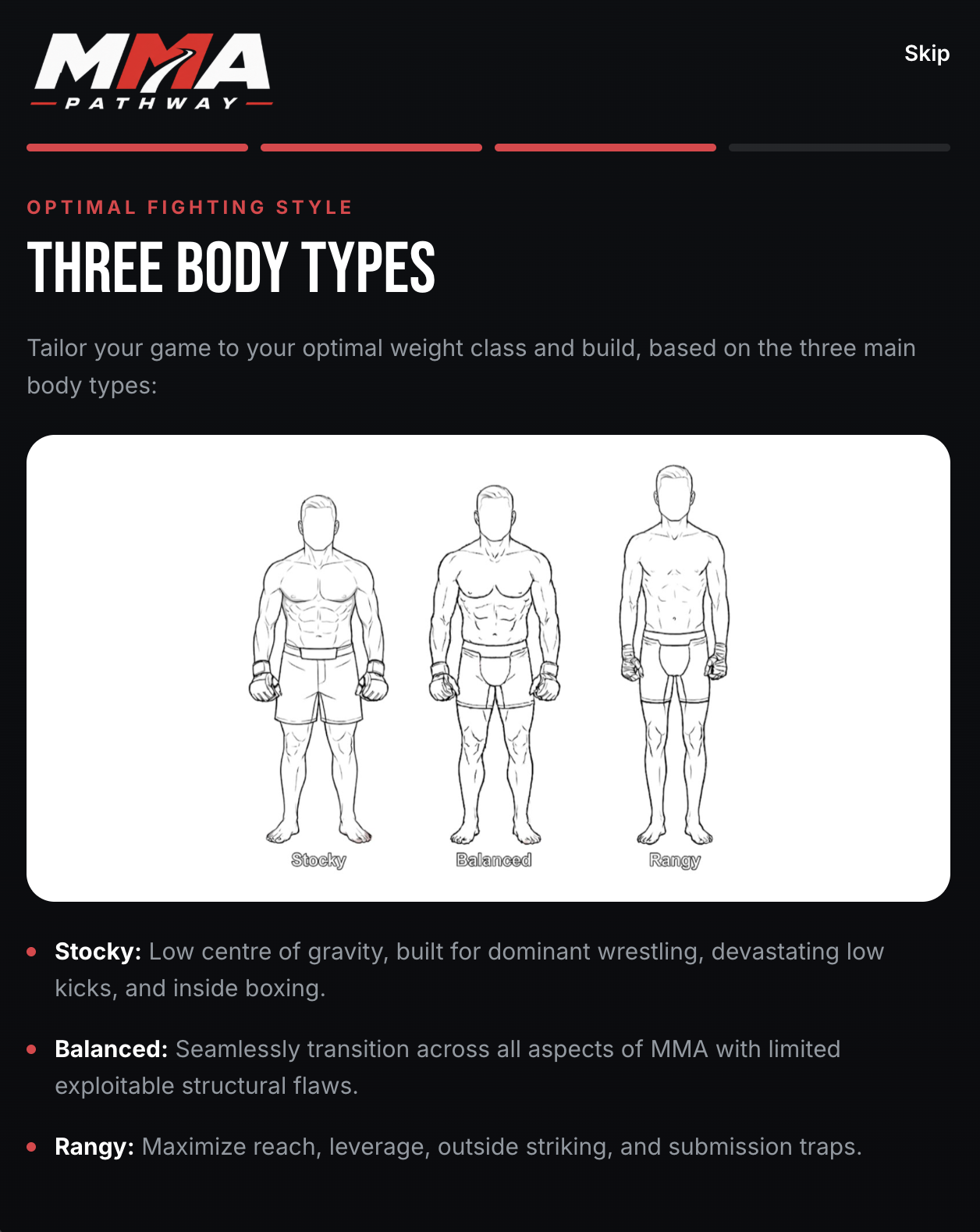 Stocky, balanced and rangy MMA body types compared